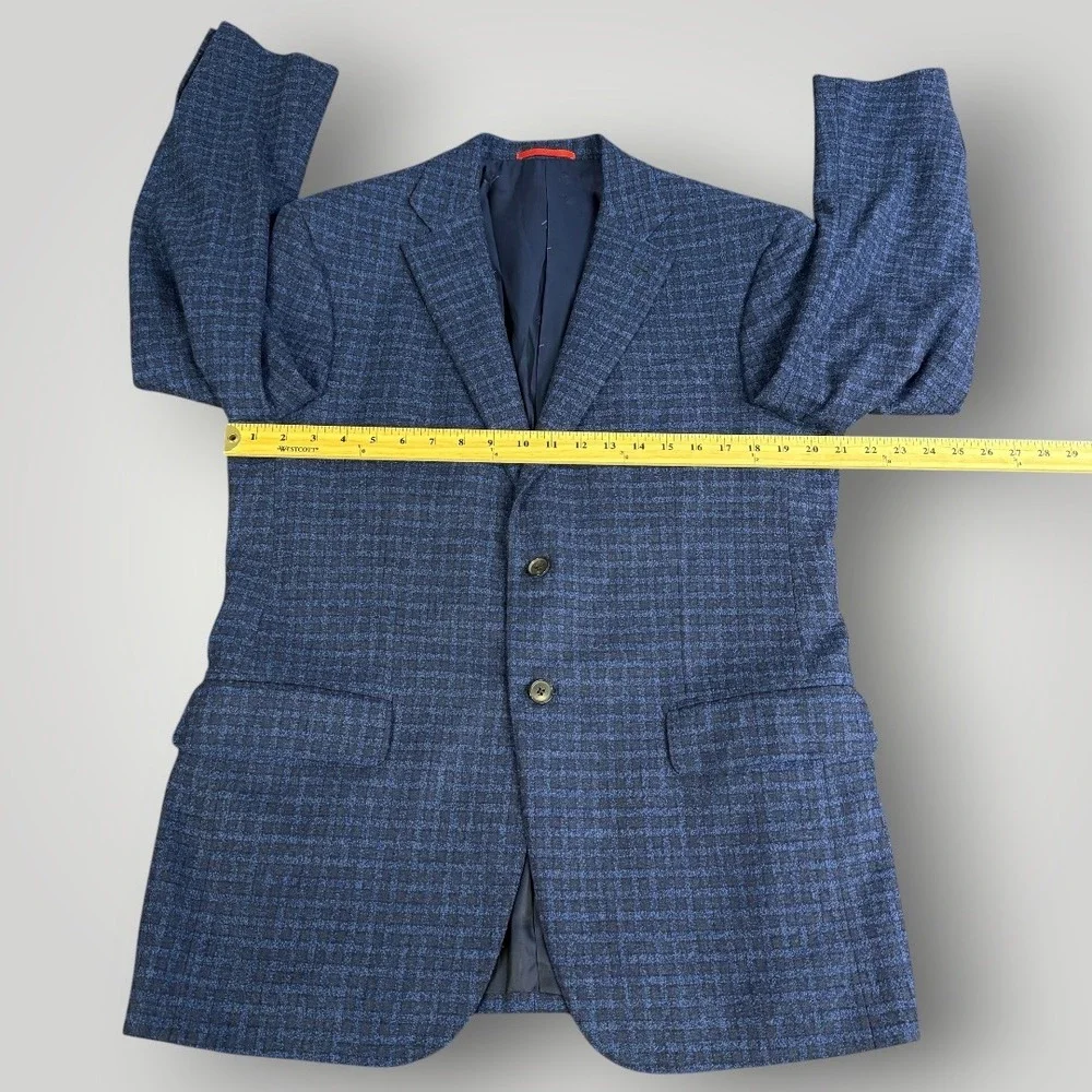 Isaia Napoli Blue Wool Silk Cashmere Check Sport Coat Blazer Made‎ in Italy 52R